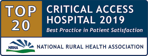 Picture of an ad that says:
TOP 20
CRITICAL ACCESS HOSPITAL 2019
Best Practice in Patient Satisfaction 
NRHA NATIONAL RURAL HEALTH ASSOCIATION
